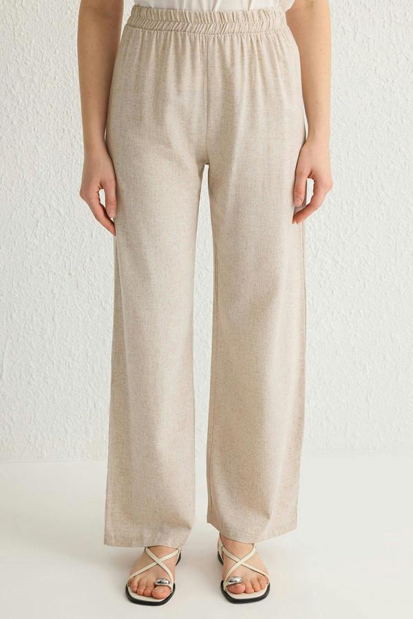 2-Piece Linen Look Tie Detail Top and Wide Leg Trouser Co-ord Set