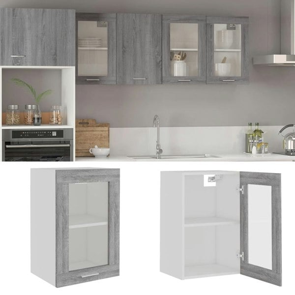 Berkfield Hanging Glass Cabinet Grey Sonoma 40x31x60 cm Engineered Wood