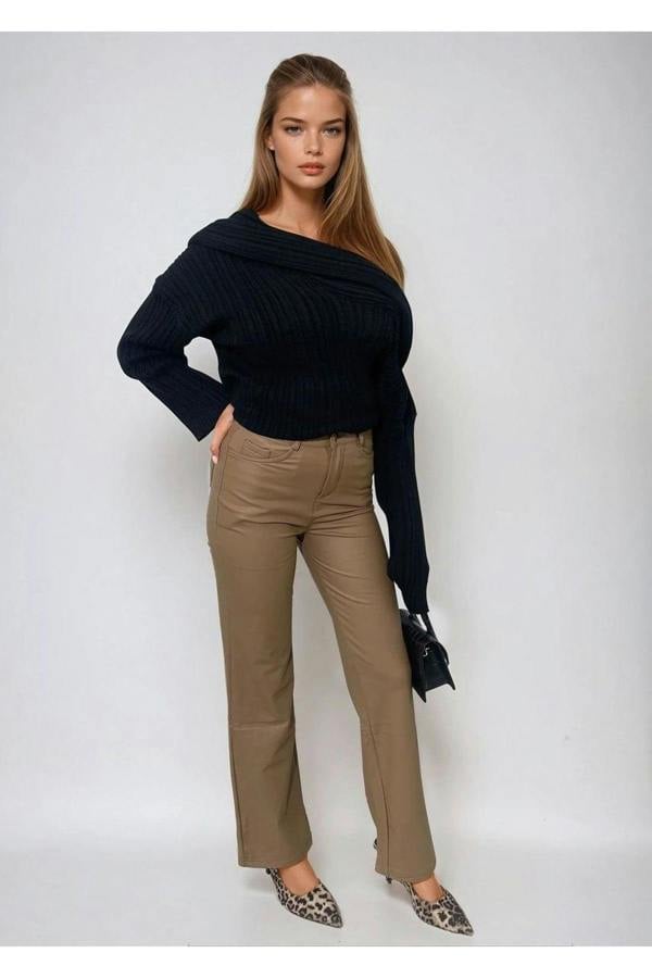 Lucia High Waisted Faux Leather Trouser - Camel