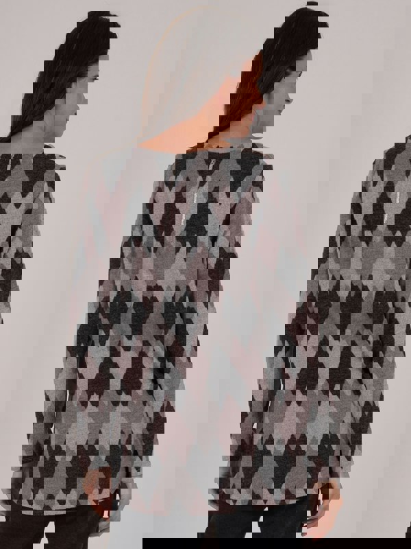 TIGI-Wear Argyle Print Zip Back Top - Rose