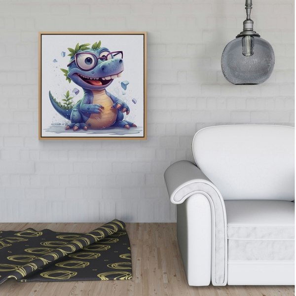 Warren Reed Happy Dinosaur With Glasses Framed Canvas