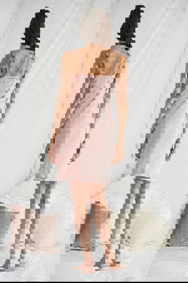 Women's Bamboo Chemise Nightdress in Pink with contrasting piping and adjustable straps from Pretty You London
