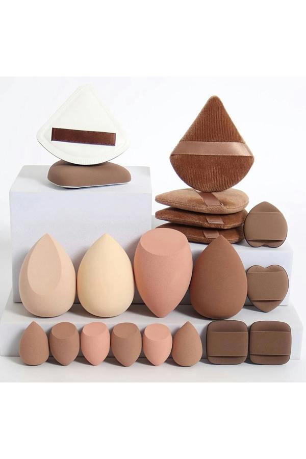 Dyzi 20 Piece Makeup Sponge and Powder Puff Set for Blending Brown