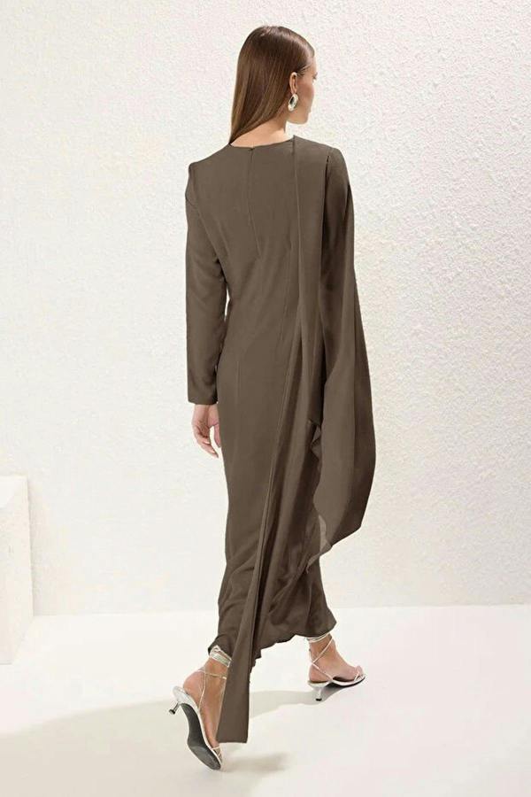 WOVCOR Draped Long Sleeve Maxi Dress with Asymmetric Detail