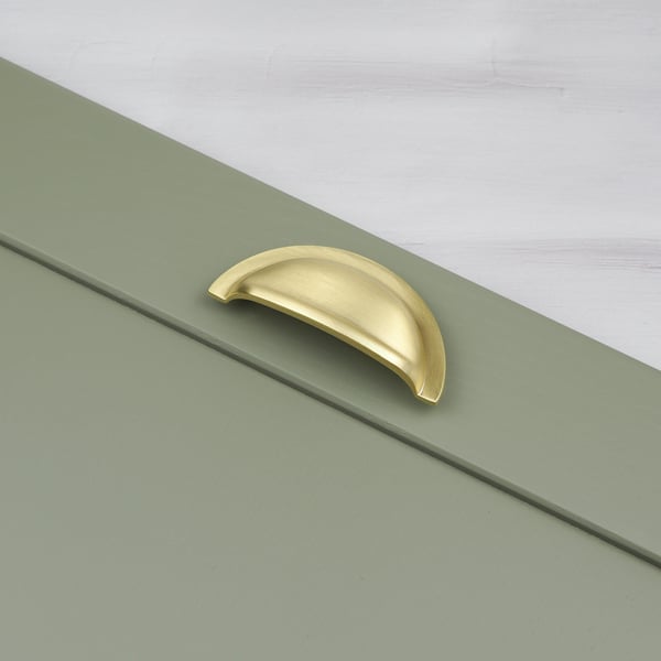Handle & Home Brushed Brass Coordinating Tapered Handle, Cup Handle, and Coordinating Knob