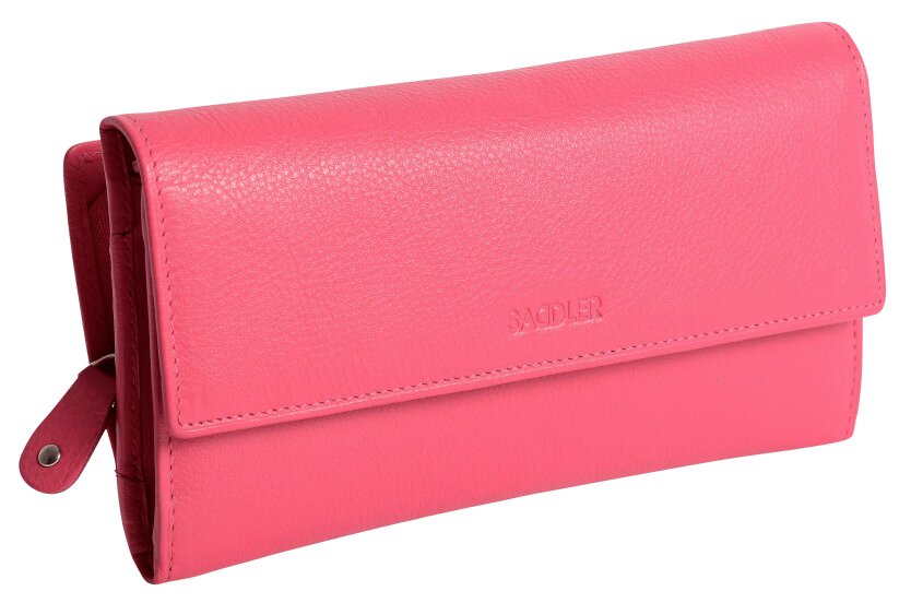 SADDLER ELLA Leather 18cm Trifold Purse - 20 Card Slots, Several Coin and Note Sections - RFID Protected - Fuchsia