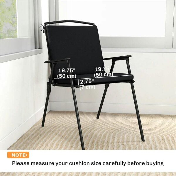 Outdoor Seat Cushions Set of 2 with Ties, Waterproof Garden Seat Pads, Black