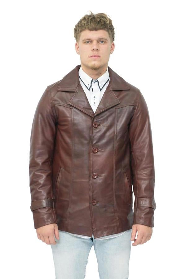 Infinity Leather Men’s Brown Vintage Trench Style Leather Coat-Macau