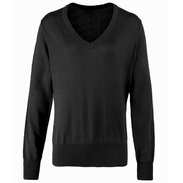 Premier Womens/Ladies V-Neck Knitted Sweater / Top - Black