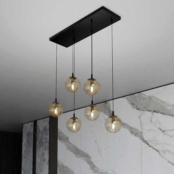 Emibig COSMO Pendant lamp  6 x E14 Black with Amber Shade