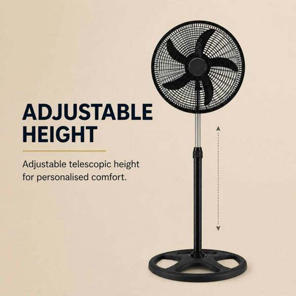 Dyzi 18 Inch 70W Pedestal Fan 3 Speed Oscillating Adjustable Black