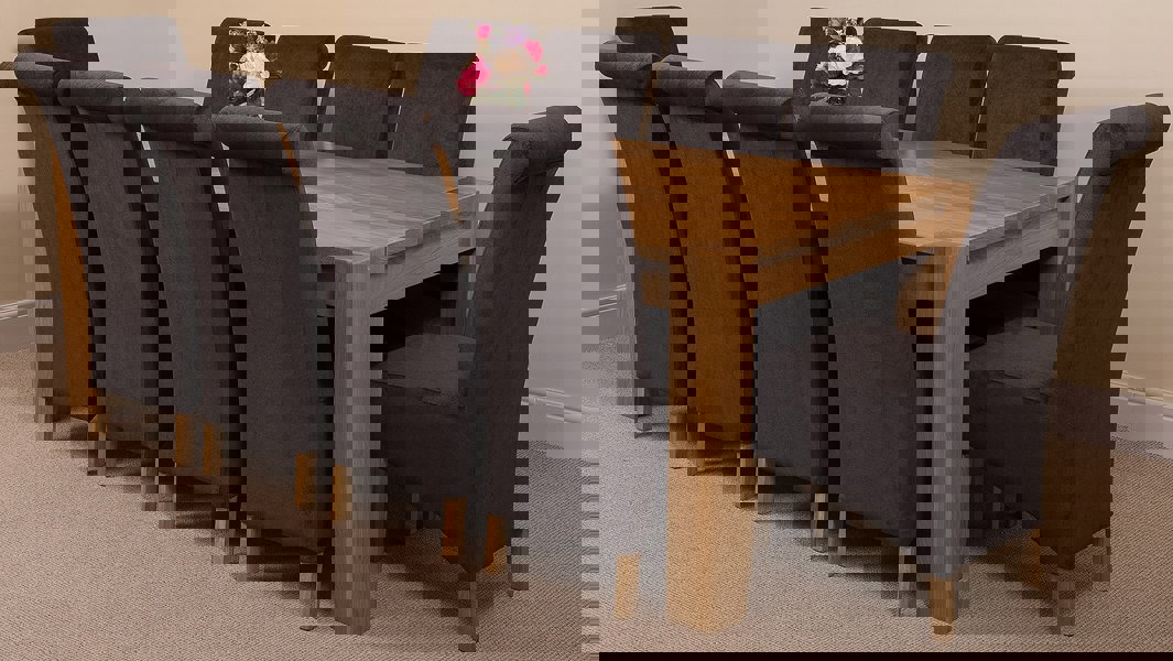 That's Furniture Kuba Extra Large Oak Dining Table with Montana Fabric Chairs