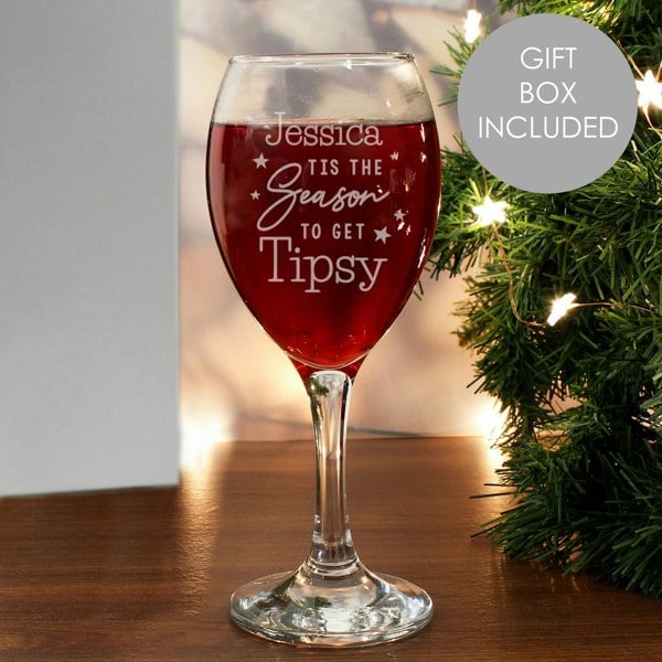 Personalised Memento Company Personalised Tis The Season To Get Tipsy Season Wine Glass
