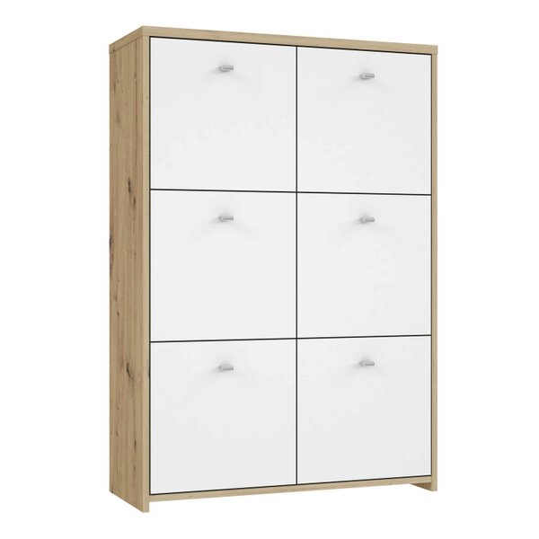 Wyld Haus Willowmere White and Artisan Oak Wood Chest Storage Cabinet 6 Doors