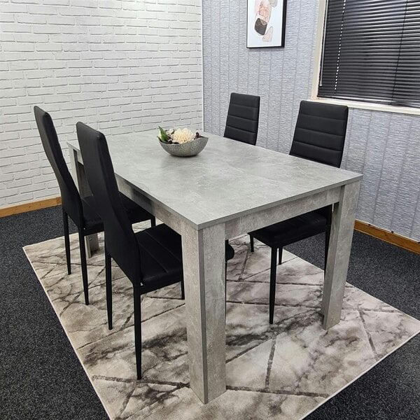 Kosy Koala Stone Grey Effect Wood Dining Table Set with 4 Black Chairs ? Modern Dining Room Furniture