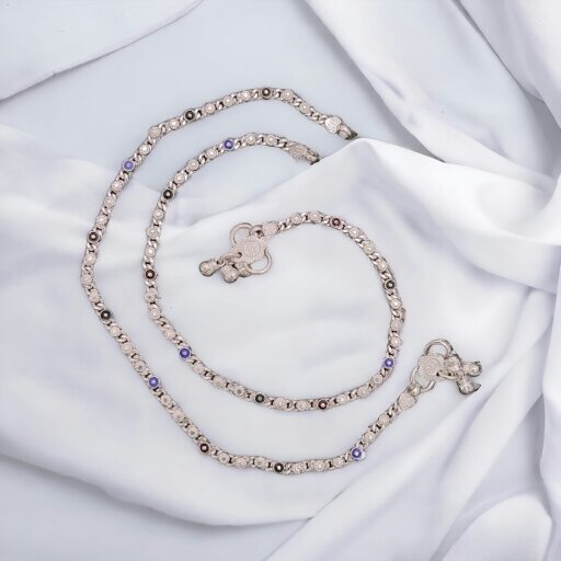 The Colourful Aura Silver Plated Link Chain Braid Evil Eye Payal Anklet