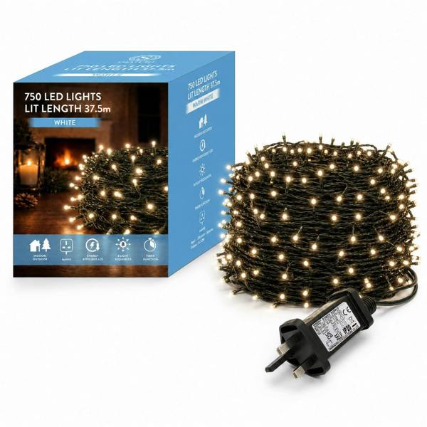 Warm White Fairy String Lights, Mains Powered, Green Cable, 8 Modes, Memory and Auto Timer image 1
