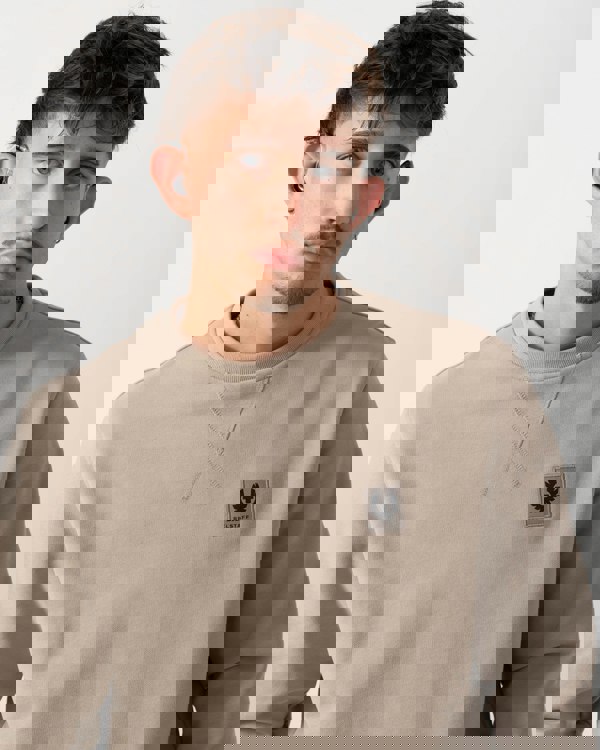 Belstaff Mens Crew Neck Sweatshirt With Logo Patch - Dark Sand detail