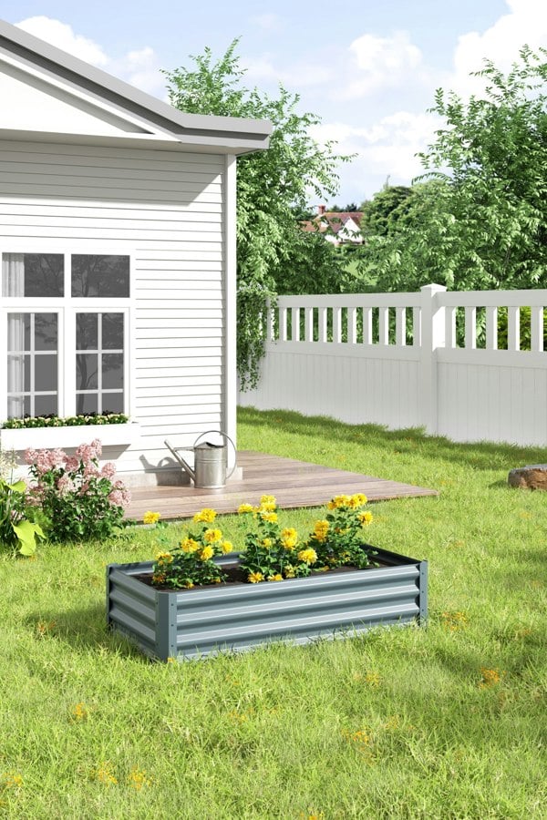 Living and Home Outdoor Galvanized Steel Raised Garden Bed Planter