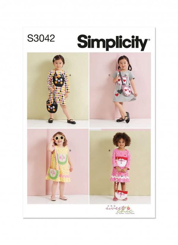Simplicity Sewing Pattern 3042, Dresses, Bags for Baby, Kids, A (1/2-1-2-3-4) - Intermediate