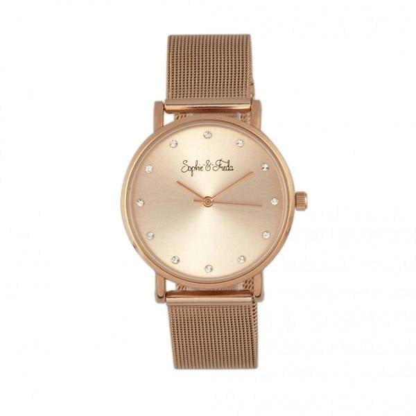 Sophie & Freda Savannah Mesh Bracelet Watch w/Swarovski Crystals - Rose Gold - SAFSF4202