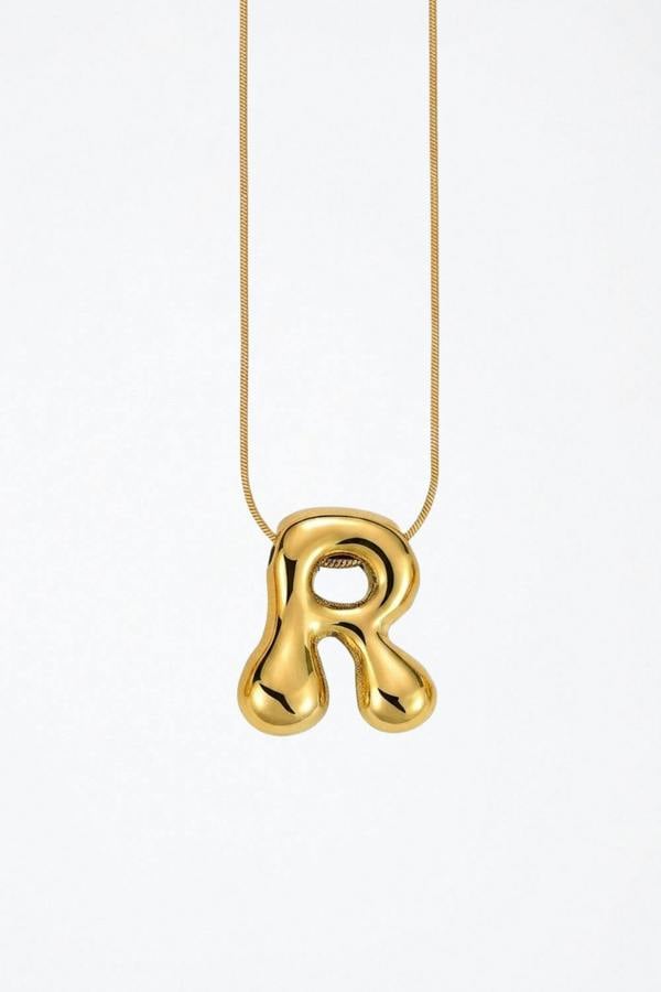 Serla Bubble Initial Gold Plated Necklace Letter R