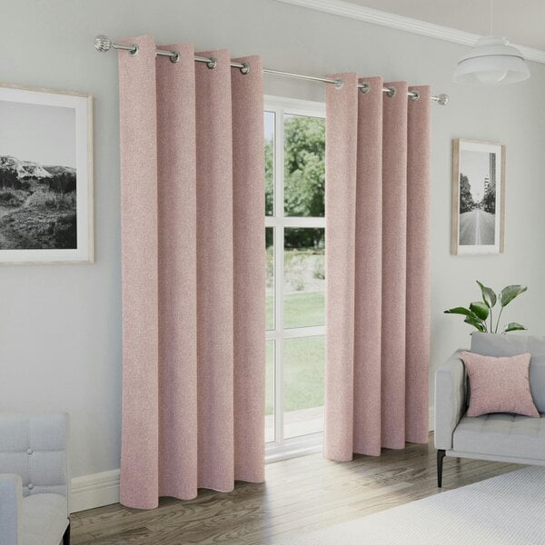 Enhanced Living Blush Textured Basketweave 100% Blackout Curtains - Thermal/Energy Saving Pair with Eyelets For Living Room & Bedrooms