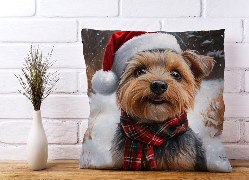 Warren Reed Christmas Yorkshire Terrier Cushion