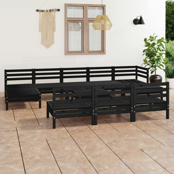 Berkfield 11 Piece Garden Lounge Set Black Solid Wood Pine