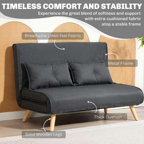Wyld Haus Faroco Linen Look Charcoal Grey 2 Seater Sofa Bed