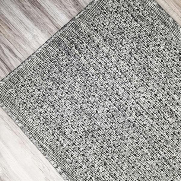 Non-Slip Dark Grey Kitchen Rug Plain Solid Design Flat Weave Sisal Look Mat and Runner