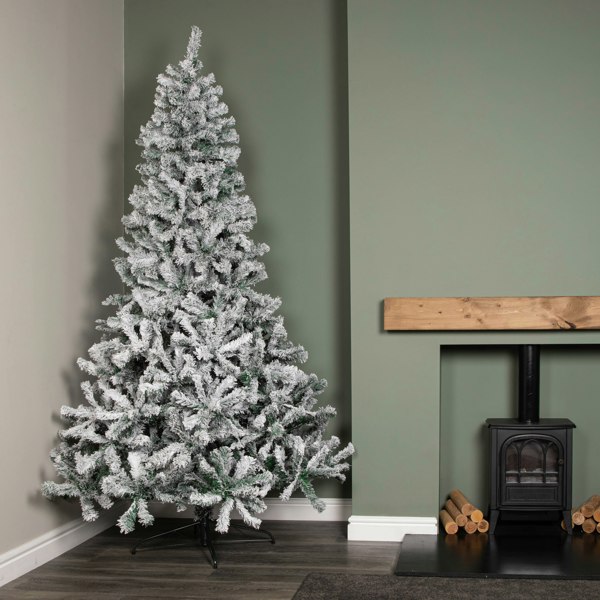 Samuel Alexander 8ft (2.4m) Snow Flocked Artificial Christmas Tree with Green Metal Stand and 1017 Tips