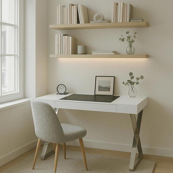 Homeology ADONIS Gloss White and Chrome Ergonomic Home Office Luxury Workstation Desk