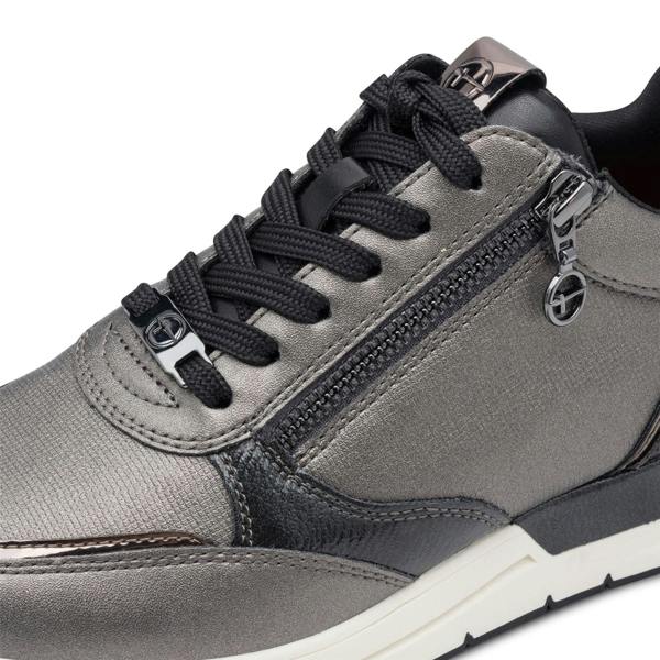 Tamaris Womens Pewter Silver Pink Fashion Lace-up Zipped Sneakers Trainers