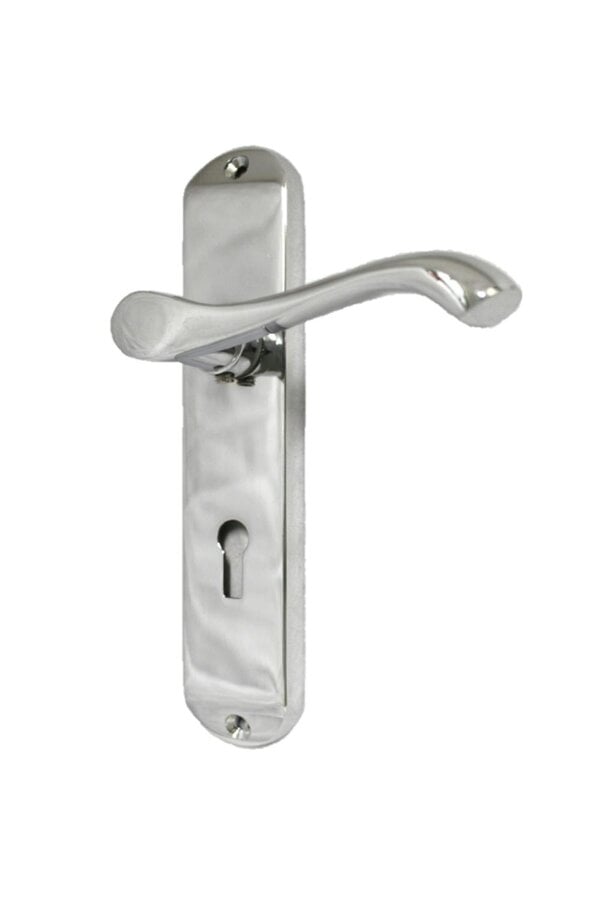 EDH Door Hardware Cadenza Door Handles on Backplate Chrome Scroll Lock Handle