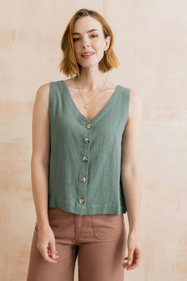 Lily & Me Allium Two Way Button Through Vest Laurel Green