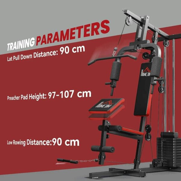 Multigym Station, with 66KG Weight Stack, for Strength Training, Black