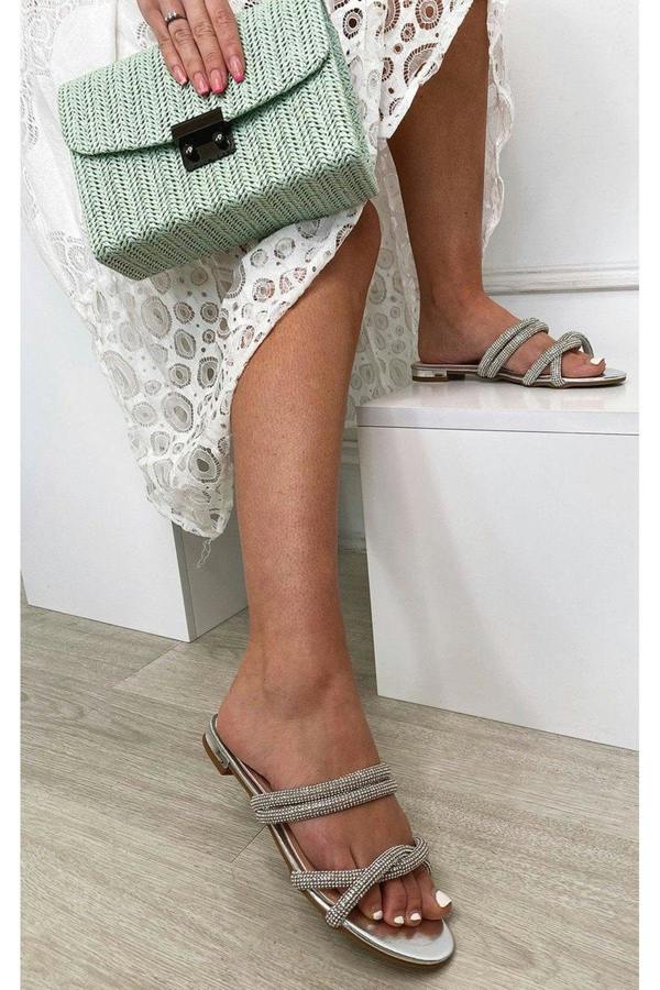 Azaria Slip On Sandals - Silver