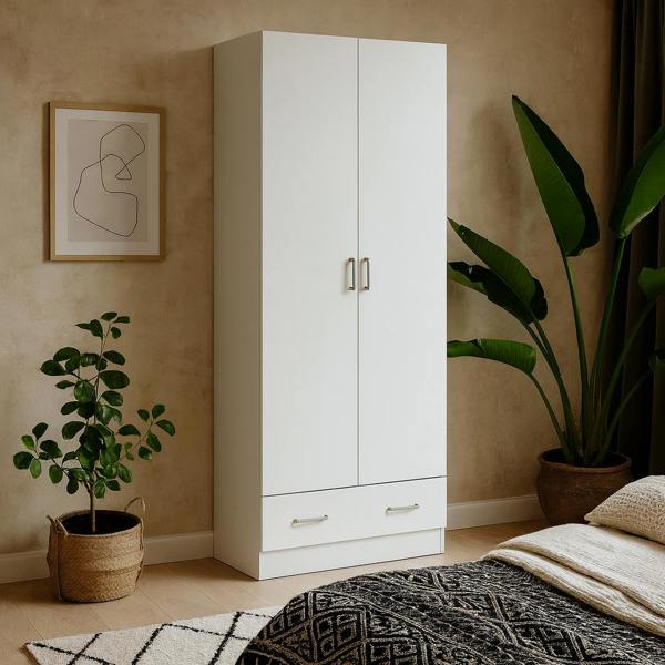 Wyld Haus Berlin White Slim 2 Door Bedroom Wardrobe 1 Drawer