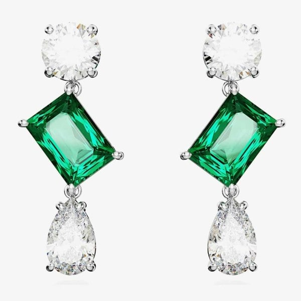 Swarovski Mesmera Green Mixed Cut Rhodium Plated Dropper Earrings 5665878