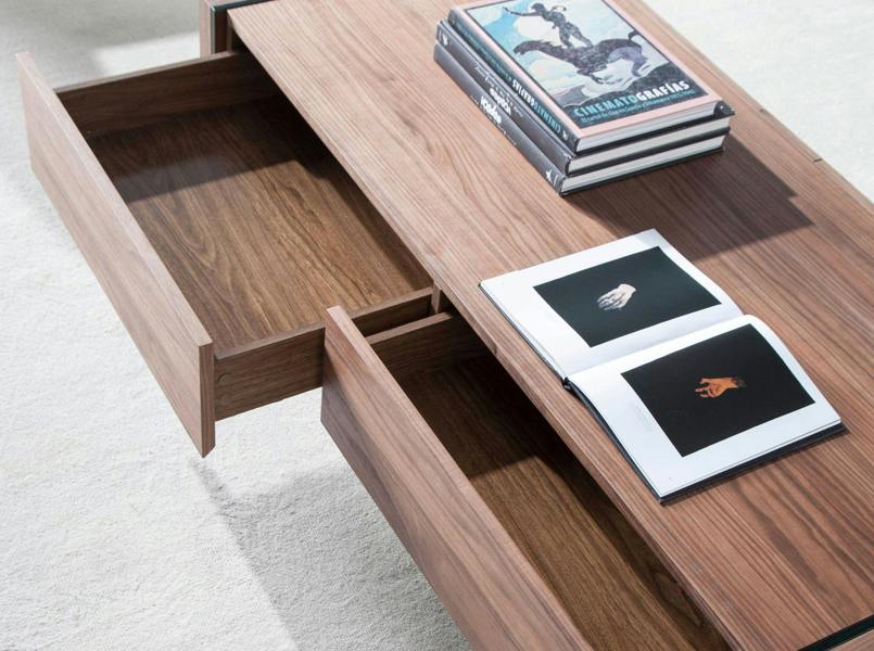 Angel Cerdá Rectangular Coffee Table Walnut and Tempered Glass 2050