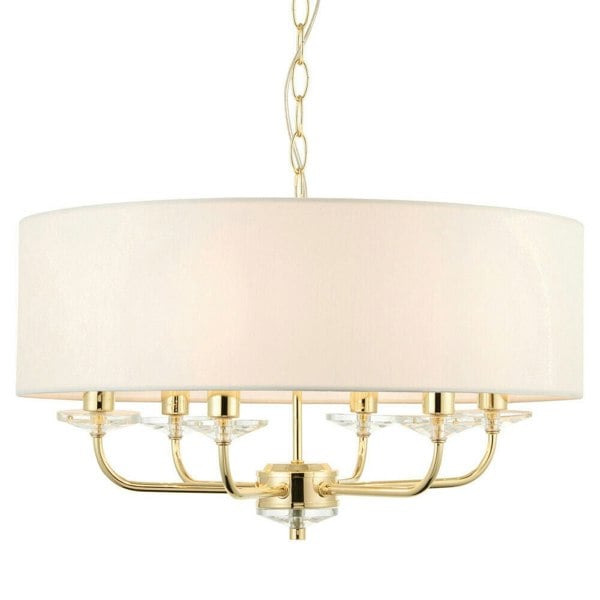 Multi Light Ceiling Pendant 6 Bulb BRASS & WHITE Chandelier Large Shade Lamp Loops