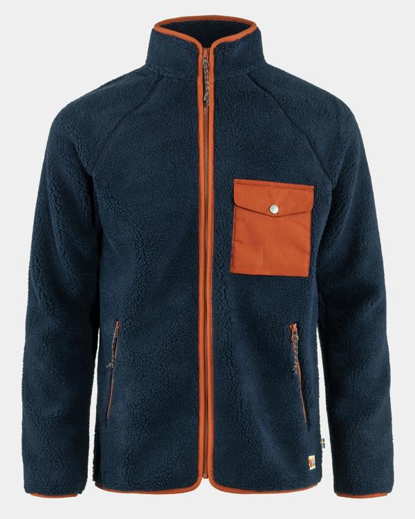 Fjallraven Vardag Pile Mens Fleece - Navy - Autumn Leaf 560 - 215 | CHO | Designer Mens Light Jackets