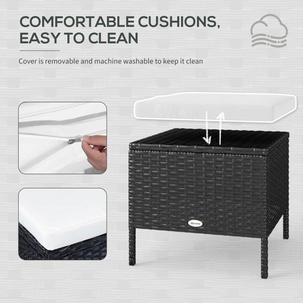 Wyld Haus Semapa Rattan Black 8 Seater Corner Dining Sofa Set With Coffee Table Footstool And White Cushions