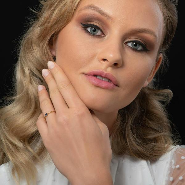 Adjustable Gold Plated Ring for Women with a Blue Cubic Zirconia Stone - namana.london