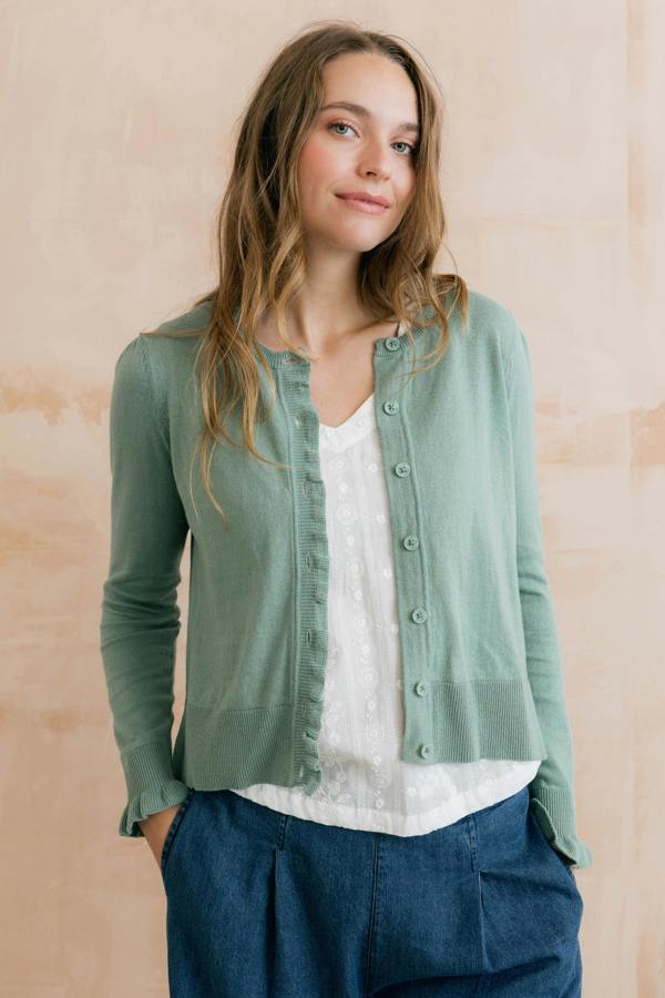 Lily & Me Lauren Ruffle Outfitter Cardigan Ocean