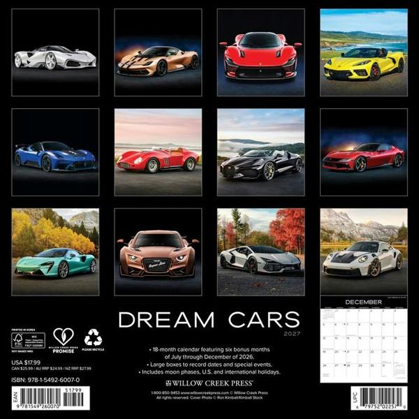 Dream Cars Calendar 2027, Wall Calendars, Month To View, Transport, Gift