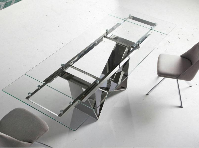 Angel Cerdá Rectangular tempered glass and chrome-plated steel extending dining table 1027