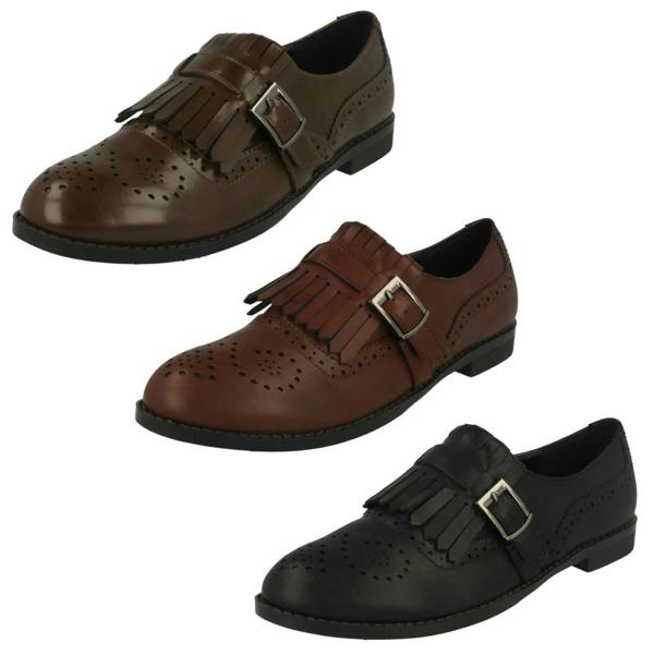 Spot On Ladies Spot On Brogue Style Slip On Shoes