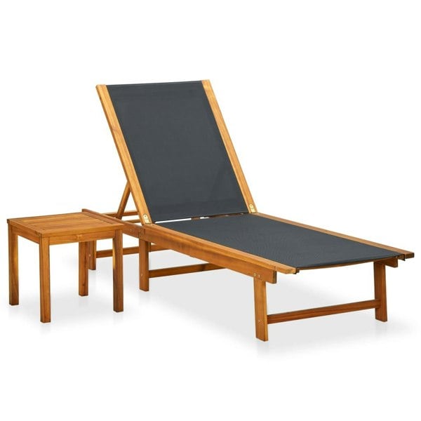 Berkfield Sun Lounger with Table Solid Acacia Wood and Textilene